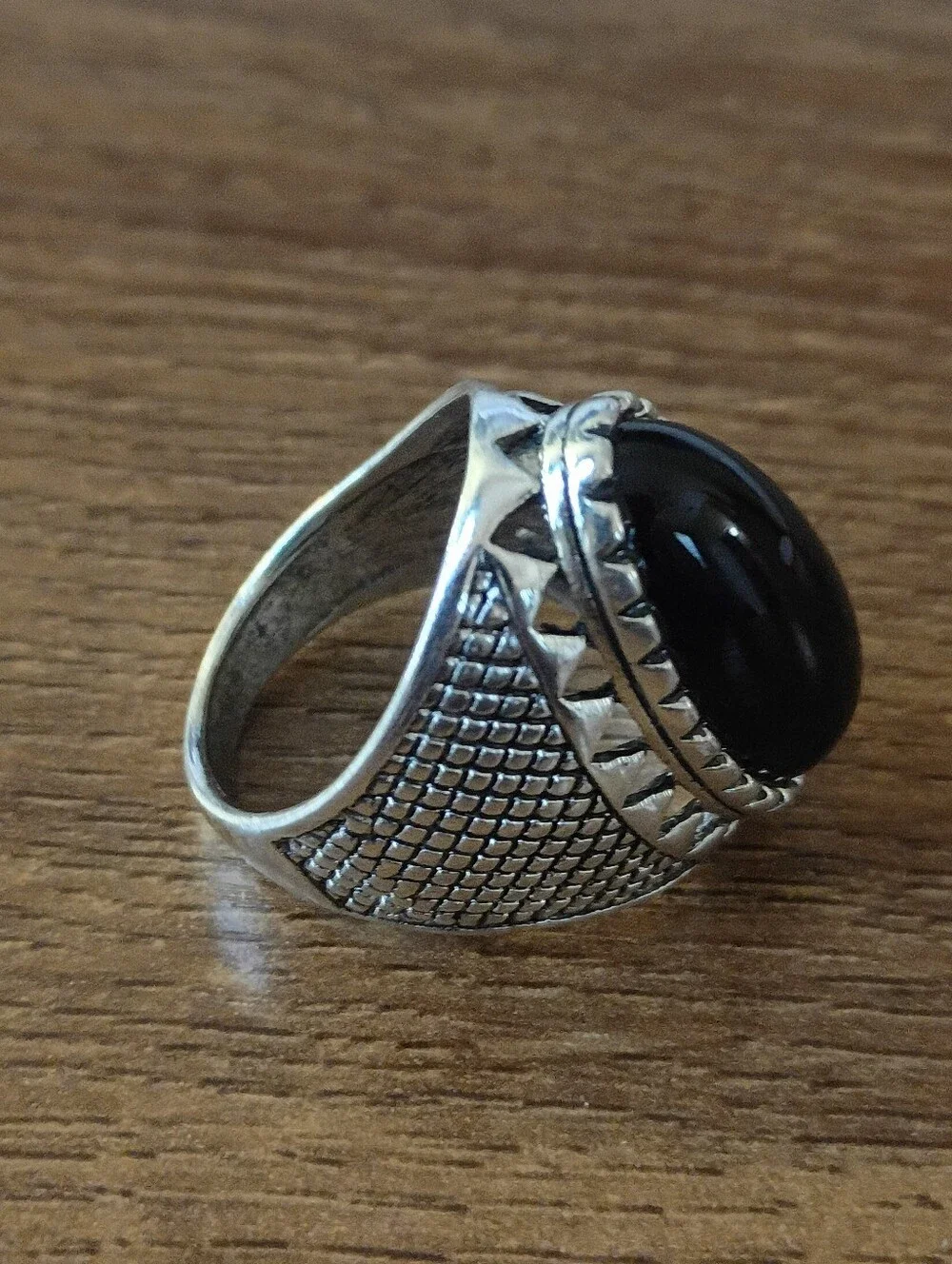 Size 11 Ring Men's Silver Black Onyx Fashion Statement Jewelry Bold Oval Stone